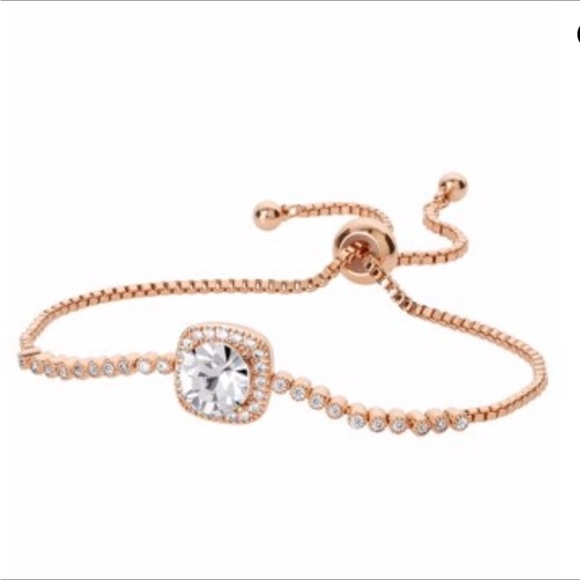 BELIEVE BY BRILLIANCE ROSE GOLD CRYSTAL LARIAT BRACELET NWT - Picture 1 of 14